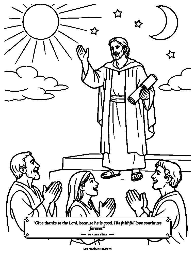 Psalms 136 coloring page - A song leader and the answering crowd