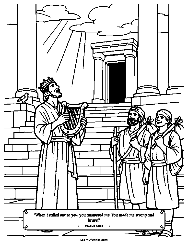 Psalms 138 coloring page - Singing thanks at the temple steps