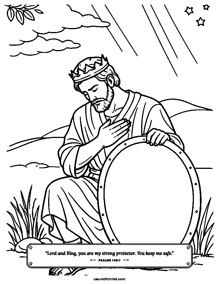 Psalms 140 coloring page - David safe behind a strong shield