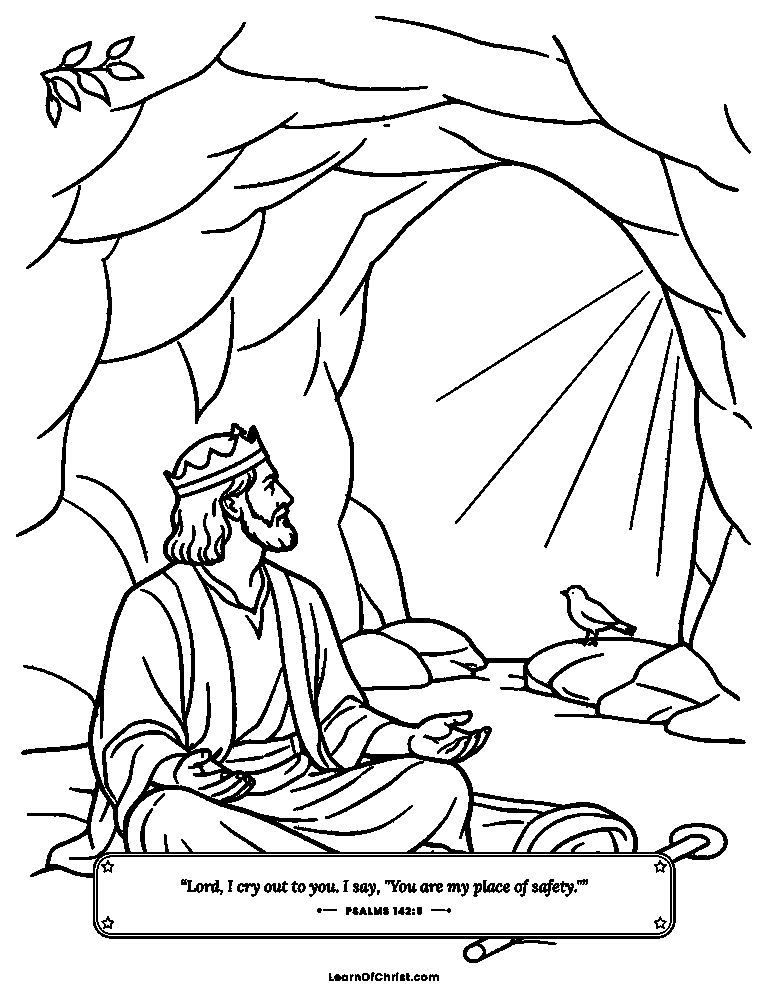Psalms 142 coloring page - Pouring out worries inside the cave