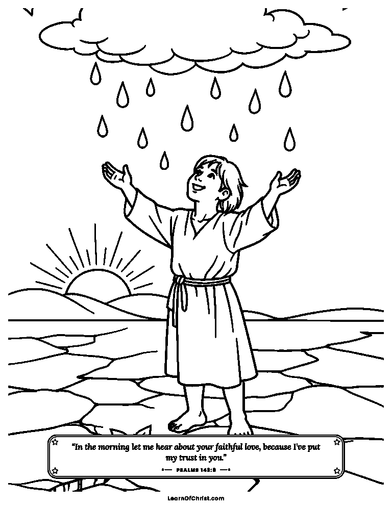 Psalms 143 coloring page - Dry ground drinking the first raindrops