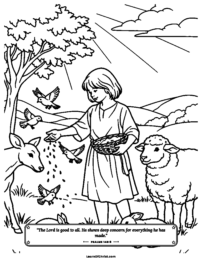 Psalms 145 coloring page - Every creature fed from an open hand
