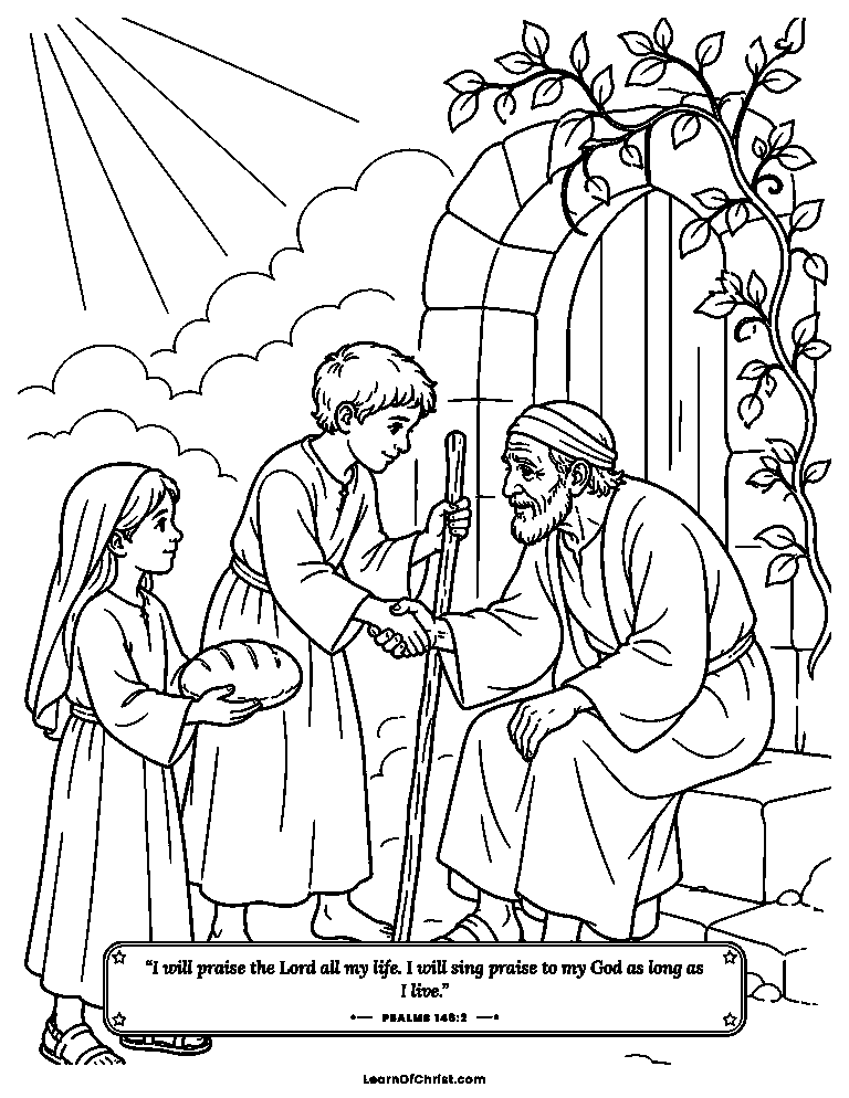 Psalms 146 coloring page - Helping someone who is bowed down