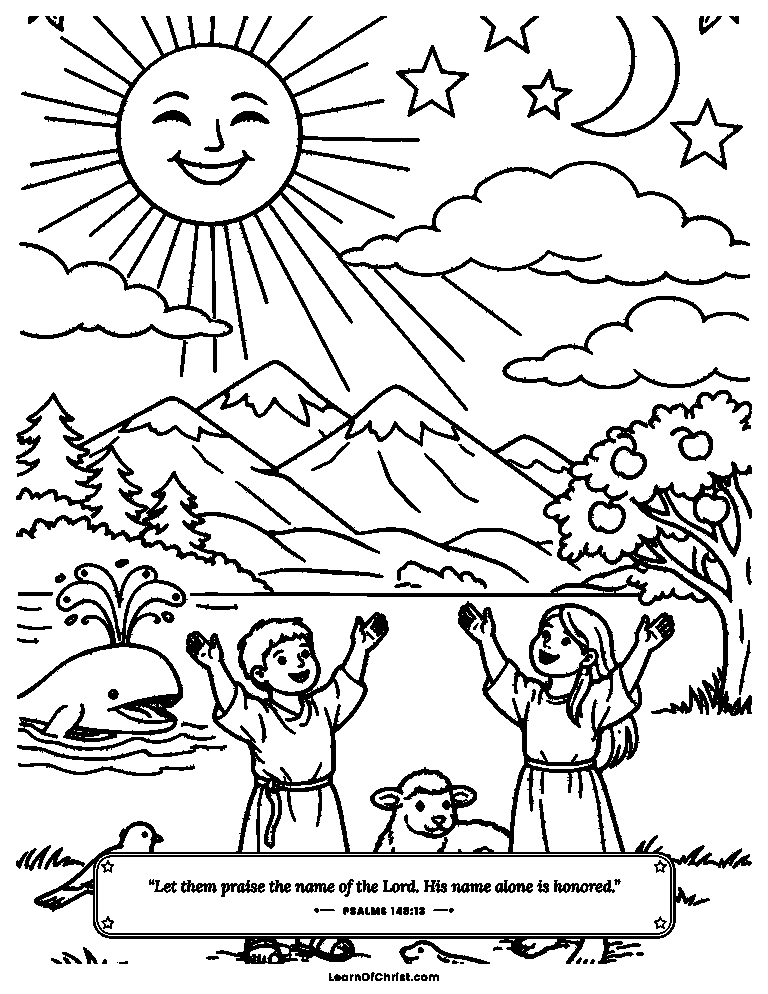 Psalms 148 coloring page - All creation joins the praise chorus
