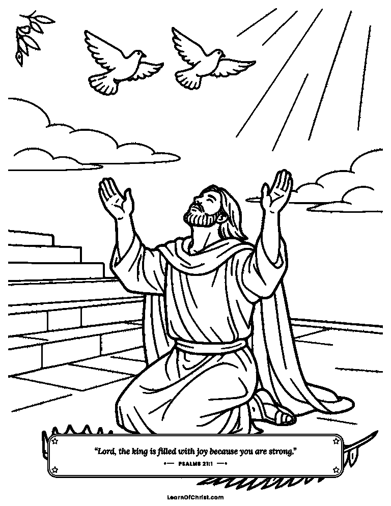 Psalms 21 coloring page - The king gives his crown back in thanks