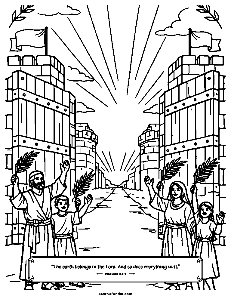 Psalms 24 coloring page - The city gates open for the King