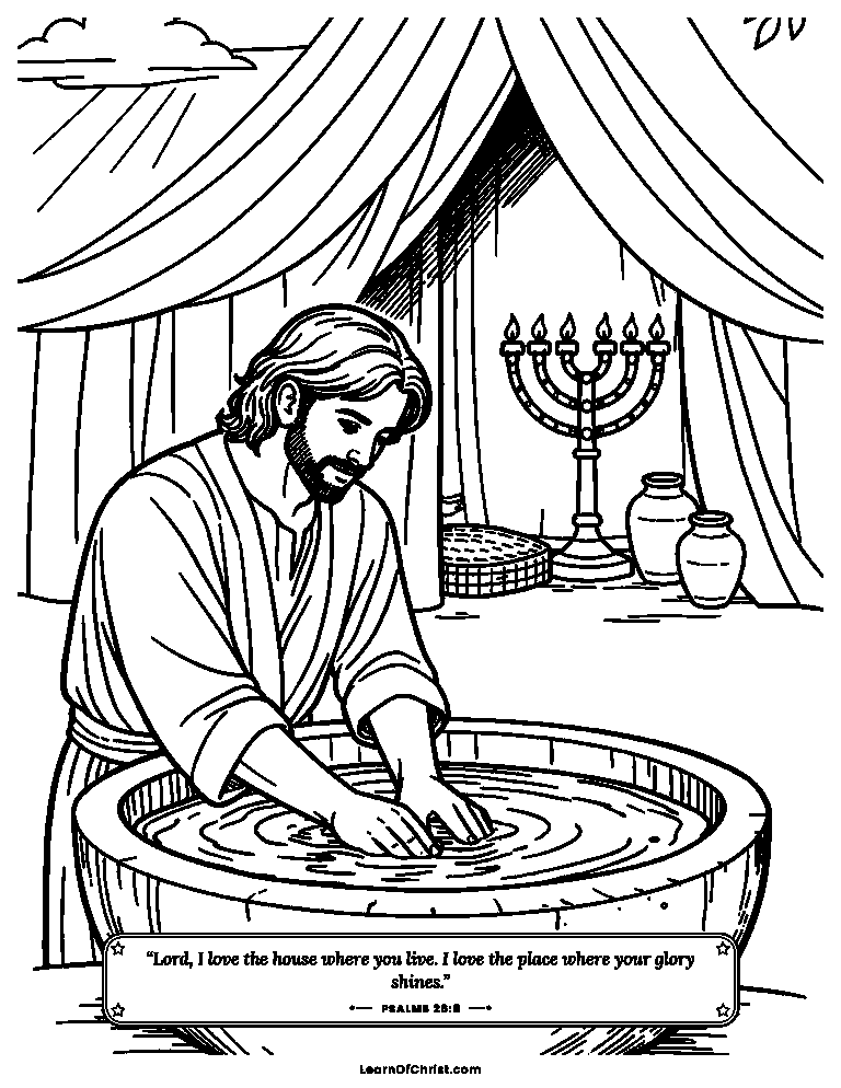 Psalms 26 coloring page - Washing hands at the sacred tent
