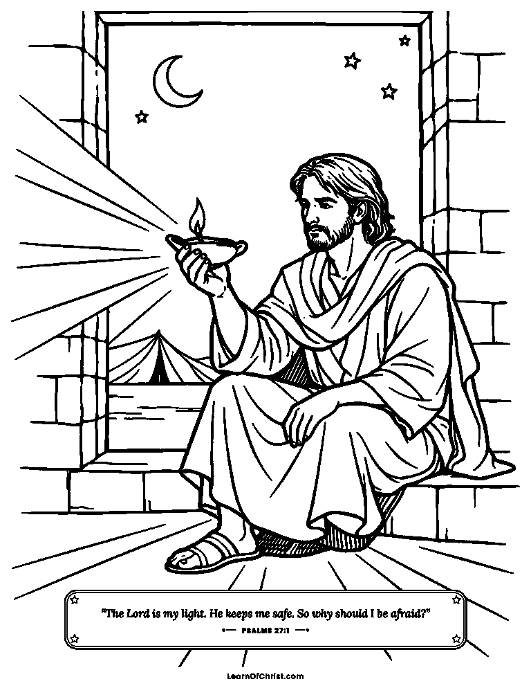 Psalms 27 coloring page - One little lamp lights the dark