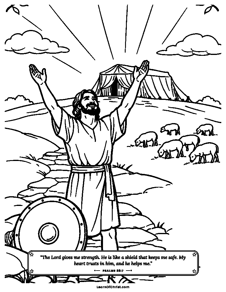 Psalms 28 coloring page - Lifting empty hands toward God's house