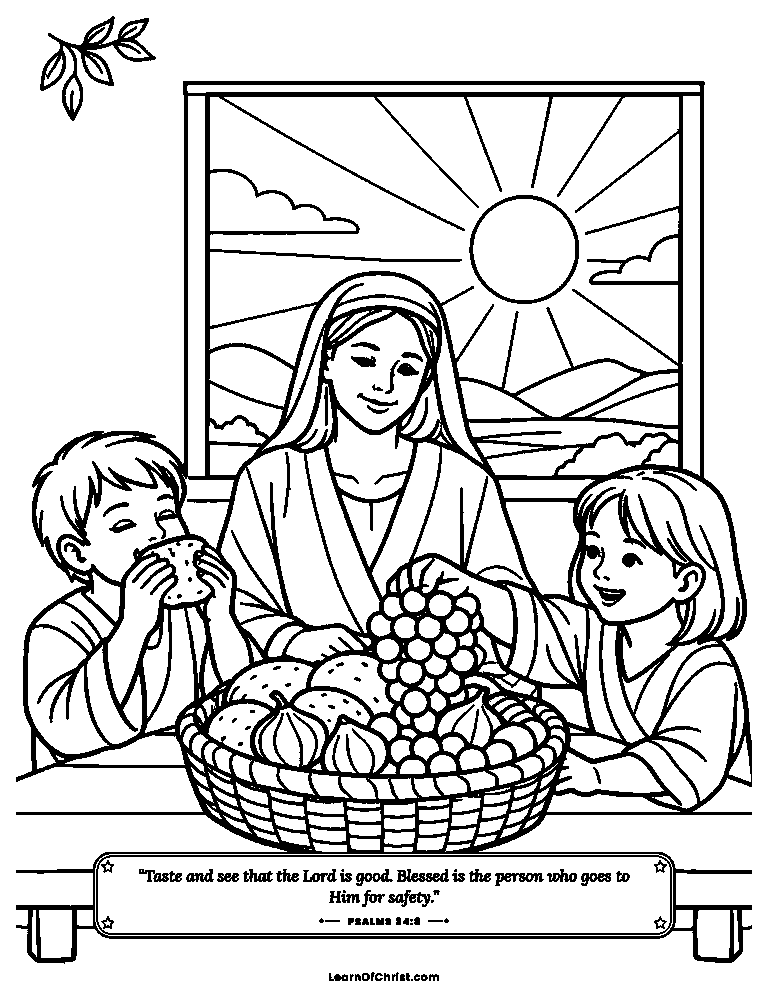 Psalms 34 coloring page - Tasting and seeing that God is good