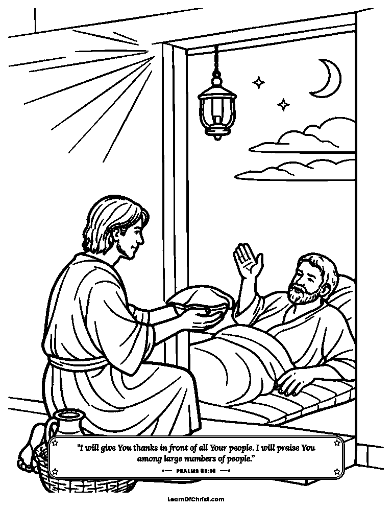 Psalms 35 coloring page - Taking food to the neighbor who hurt him