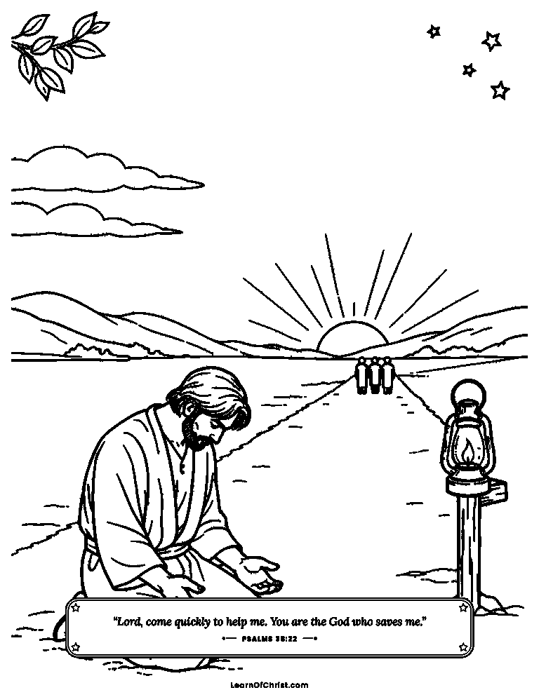 Psalms 38 coloring page - Turning toward God on a lonely road