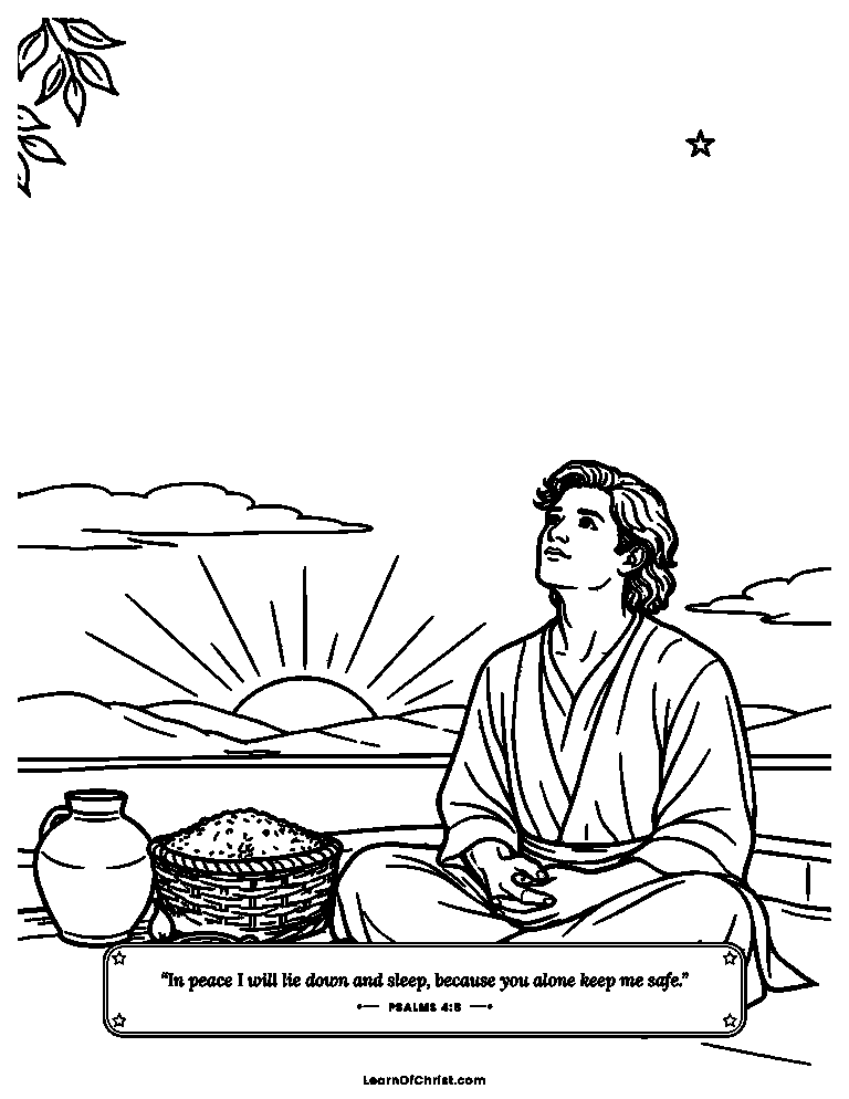 Psalms 4 coloring page - Evening thanks on the rooftop