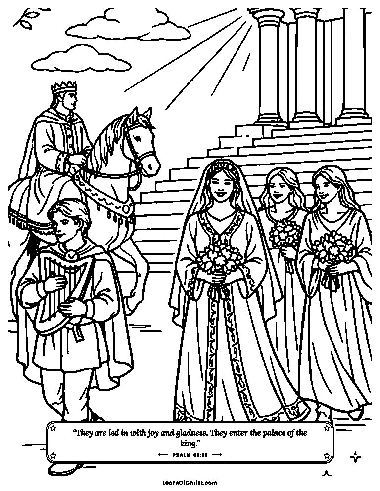 Psalms 45 coloring page - A joyful royal wedding procession