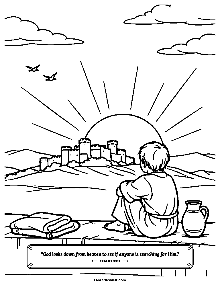 Psalms 53 coloring page - Looking toward the hill at dawn