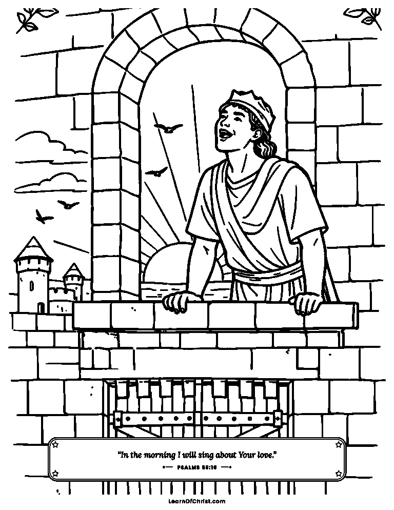 Psalms 59 coloring page - Morning song inside the strong fortress