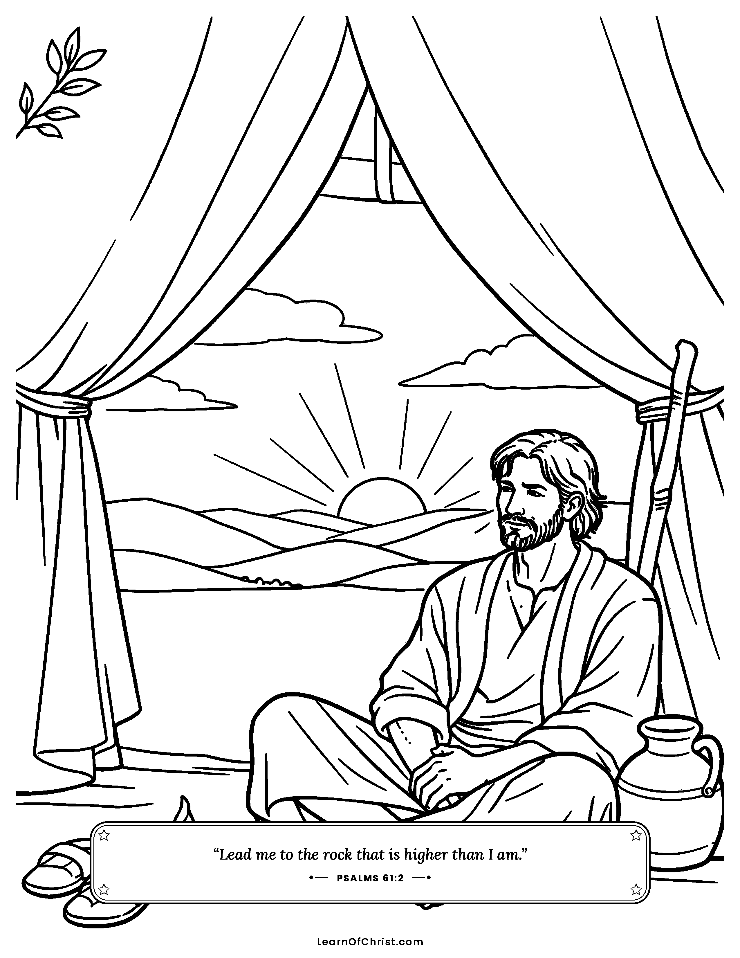 Psalms 61 coloring page - Resting inside the great tent. Free printable Bible coloring sheet for kids.