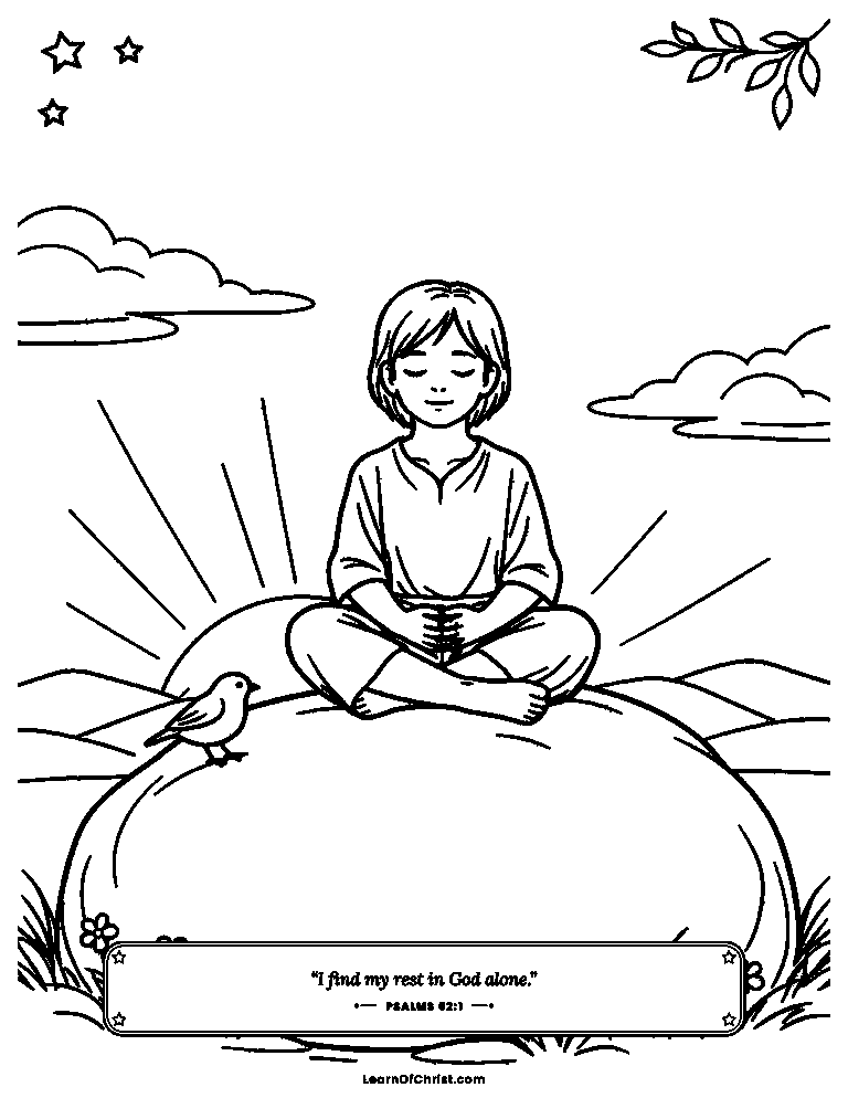 Psalms 62 coloring page - Quiet rest on a steady rock