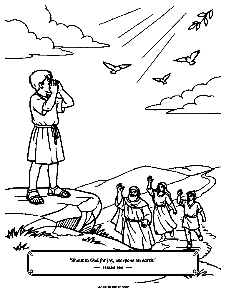 Psalms 66 coloring page - A boy shouts come and see