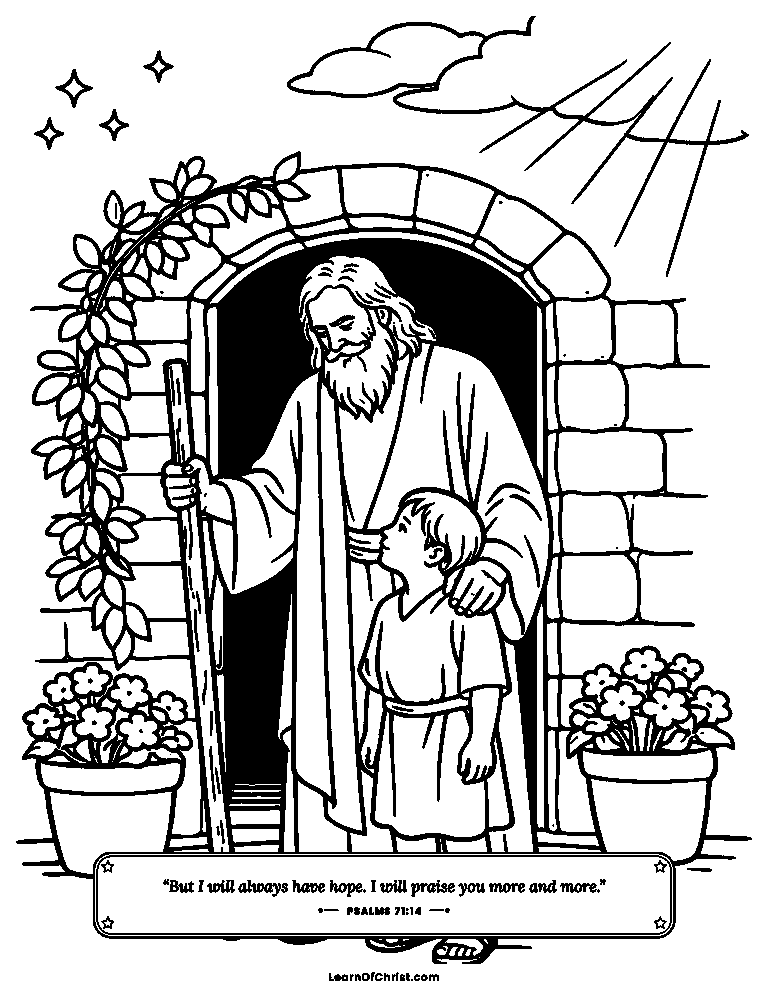 Psalms 71 coloring page - A gray-haired man and a small child