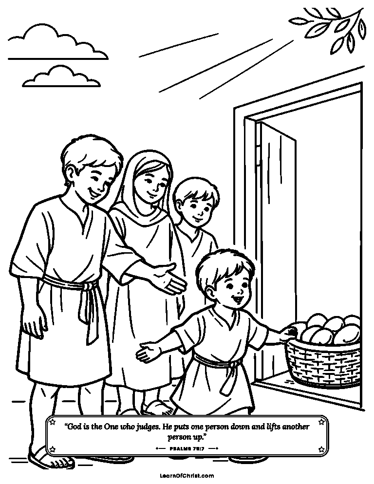 Psalms 75 coloring page - A child lets someone else go first