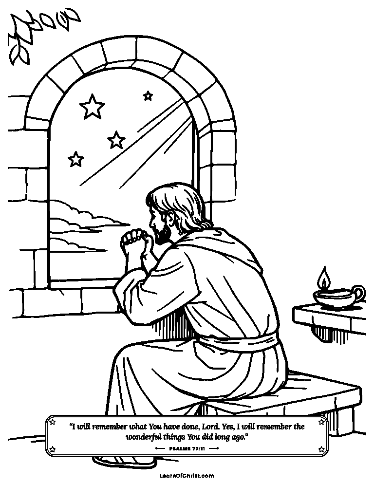 Psalms 77 coloring page - Awake at night, remembering God's goodness
