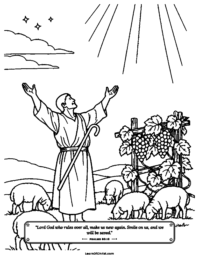 Psalms 80 coloring page - Shepherd and the little grapevine