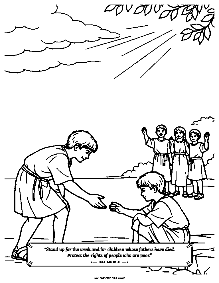 Psalms 82 coloring page - A child invites the lonely one in