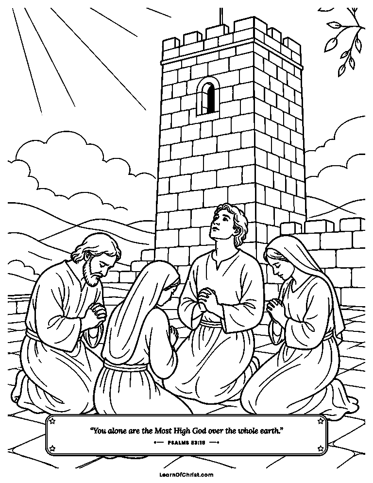 Psalms 83 coloring page - Praying together beside the high tower