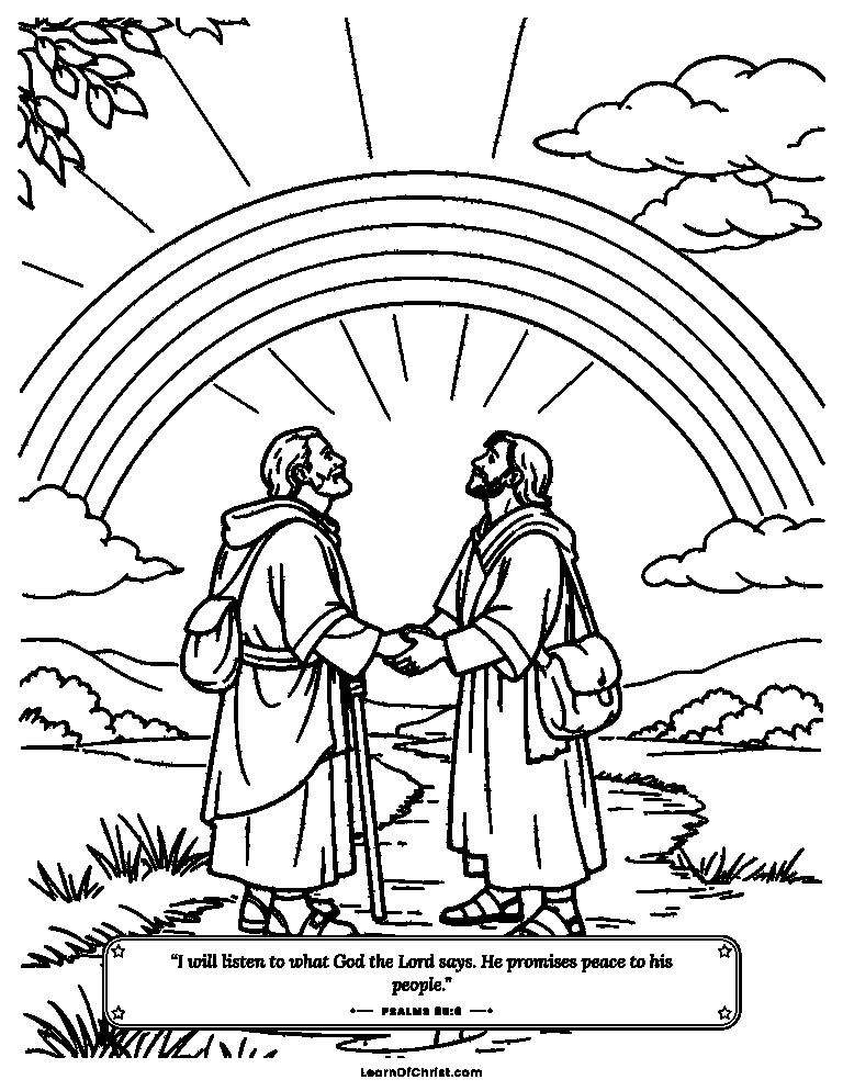 Psalms 85 coloring page - A rainbow over the road home