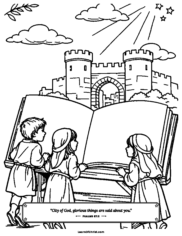 Psalms 87 coloring page - God writes their names in His book