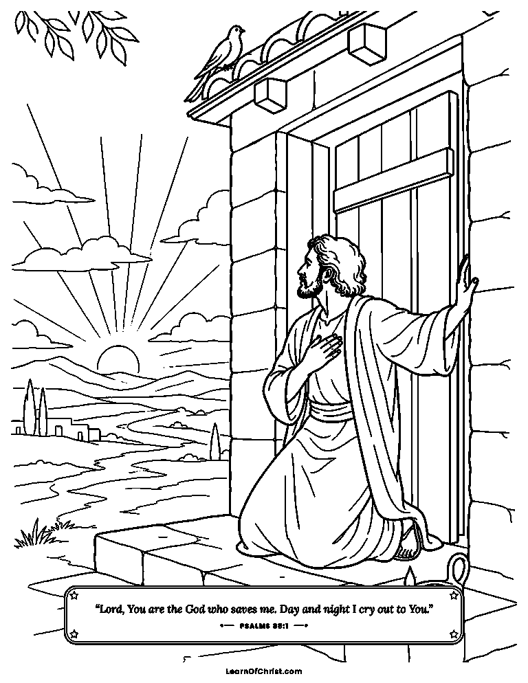 Psalms 88 coloring page - Praying at the door every morning