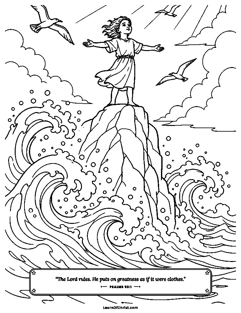 Psalms 93 coloring page - Standing safe above the roaring waves