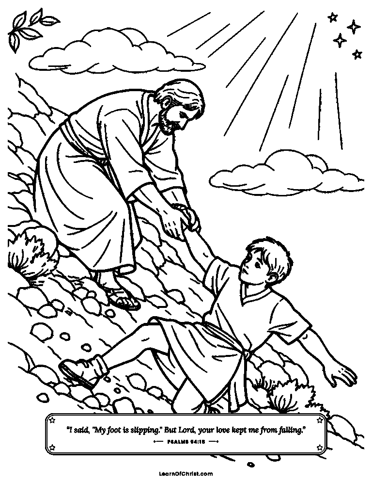 Psalms 94 coloring page - A strong hand catches a slipping foot