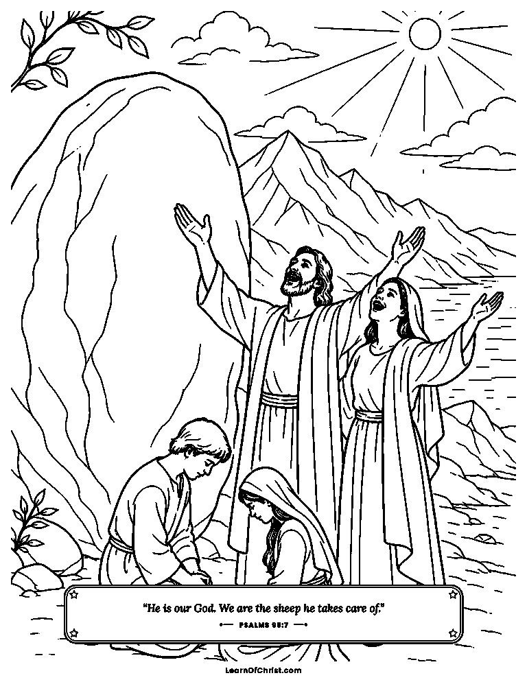 Psalms 95 coloring page - Loud singing and quiet kneeling