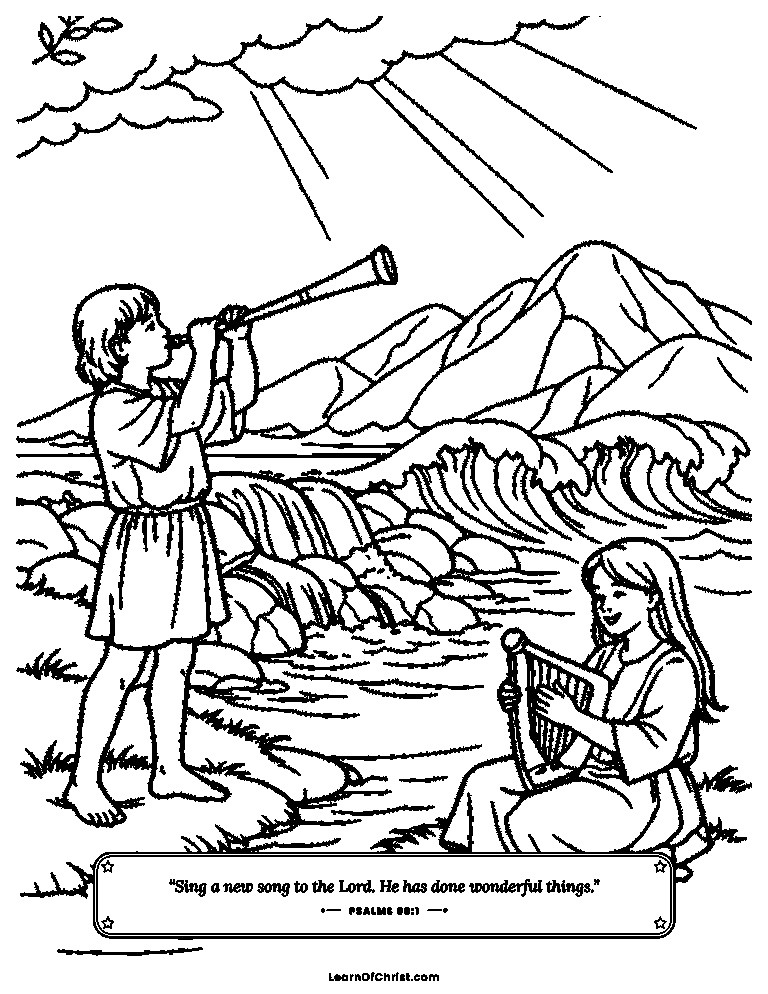 Psalms 98 coloring page - The rivers clap and the mountains sing