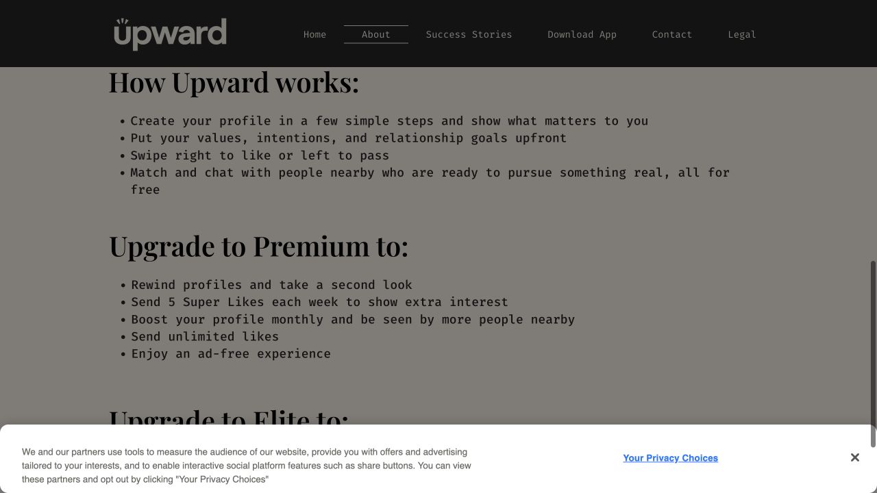 Upward: public website and documented tiers, captured October 11, 2026